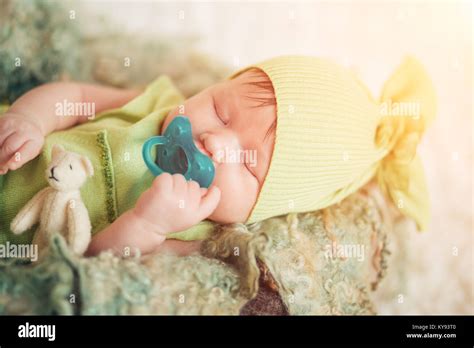 Portrait Of A Newborn With A Pacifier Stock Photo Alamy