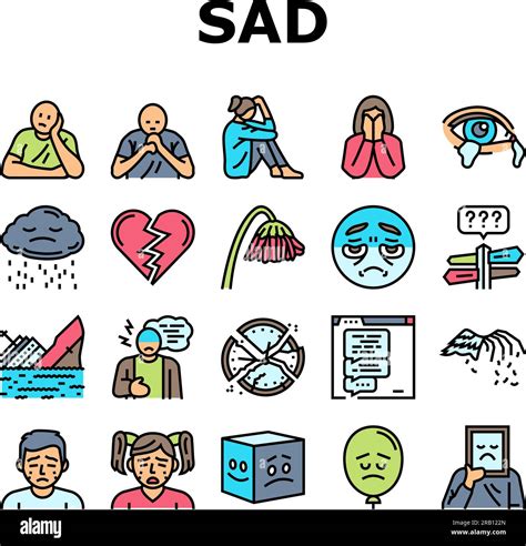 Sad Mood Emotion Face Icons Set Vector Stock Vector Image And Art Alamy