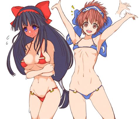 Nakoruru Rimururu Samurai Spirits Snk Highres 2girls Armpits Arms Up Bikini Black Hair