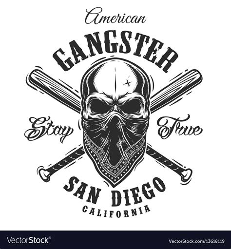 Gangster Emblem With Skull In Bandana Royalty Free Vector
