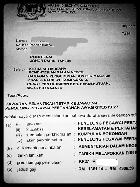 Coretan Mijah: Surat Tawaran SPA Jawatan Pen. Peg. Pertahanan Awam dah sampai