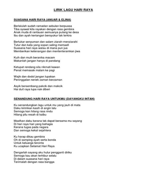 Lirik lagu selamat hari raya. Lirik Lagu Hari Raya