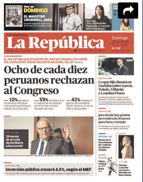 L Portada Del Diario La República Domingo 28 Abril 2019