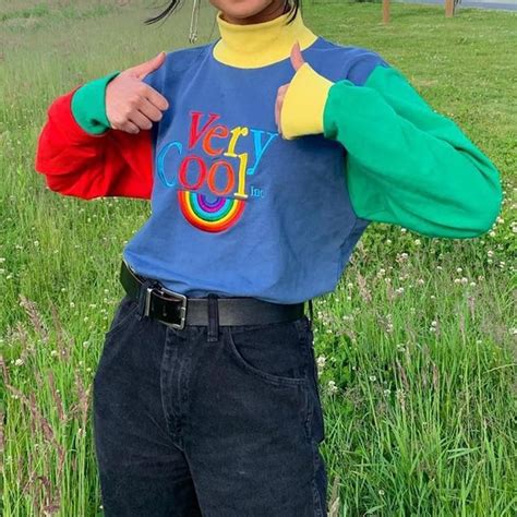Very Cool Rainbow Sweatshirt Indie Outfits Retro Outfits Kidcore