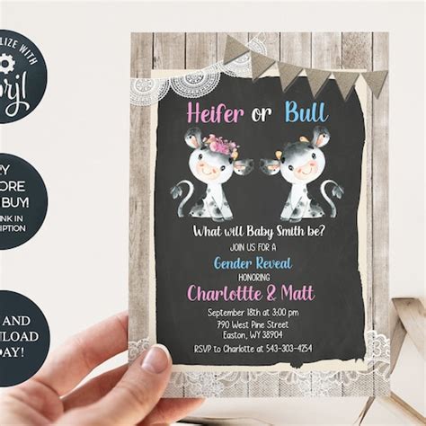 Cow Gender Reveal Invitation Heifer Bull Gender Reveal Boy Etsy Singapore