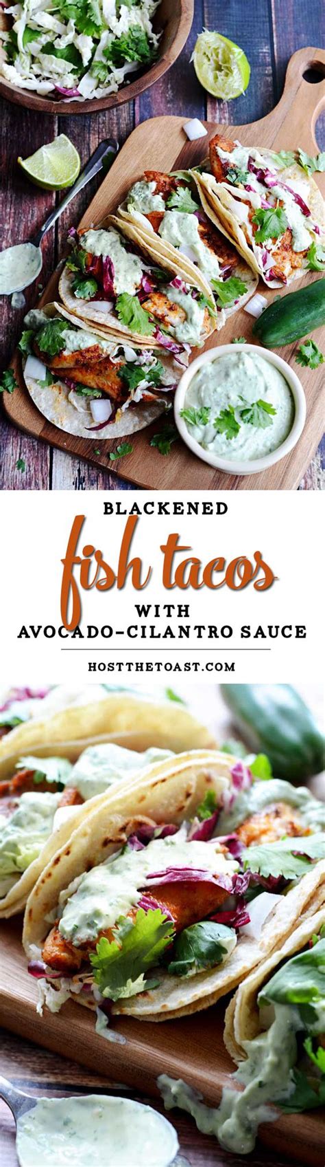 The favorite fish of alaskans makes a beautiful taco: Blackened Fish Tacos with Avocado-Cilantro Sauce - Host ...