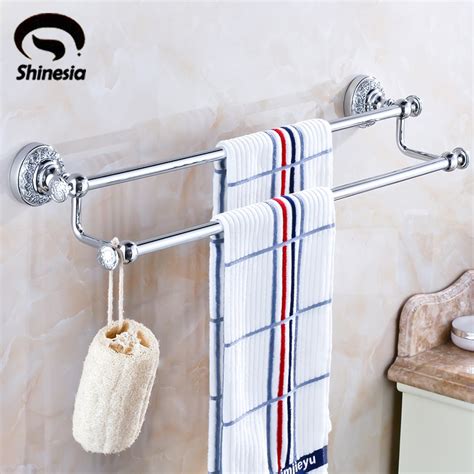 shinesia chrome polished solid brass bathroom double towel bars towel rack bathroom accessories