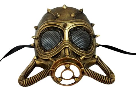 Chemical Gas Steampunk Skull Brushed Gold Halloween Mask