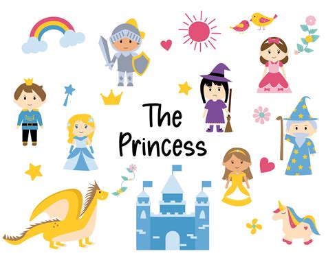 Cute Princess Cartoon Set With Fairy Tale Clipart Element For