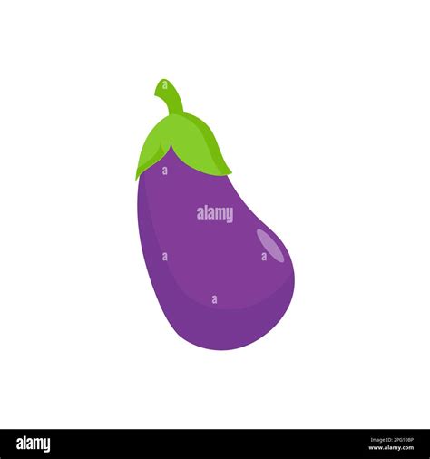 Eggplant Vegetable Icon Flat Cartoon Aubergine Isolated On White