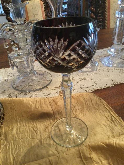 Ruby Red Cut To Clear Crystal Bohemian Wine Glasses Set Of 2 Etsy