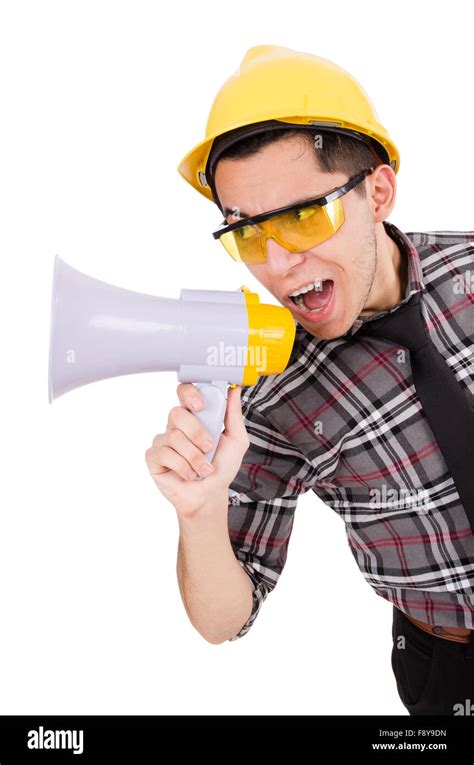 Construction Supervisor Shouting At Megaphone Stock Photo Alamy