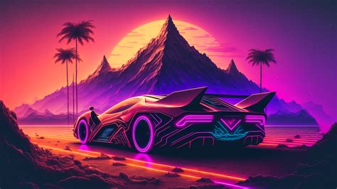 Rev Your Engine With This Ai Generated Synthwave Sport Car Wallpaper
