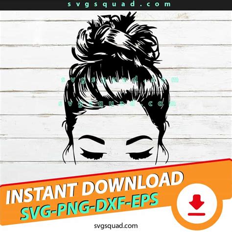 Download Messy Bun SVG, Hair Bun SVG, Messy Bun Girl with lashes ...
