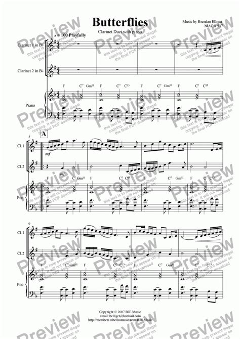 Butterflies Clarinet Duet With Piano Download Sheet Music Pdf File
