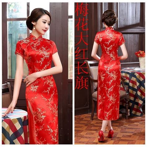 traditional chinese women s silk satin long dress cheongsam qipao sz s 6xl red satin dress