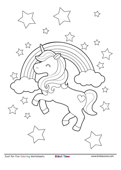 Unicorn on Rainbow Coloring Page - KidzeZone