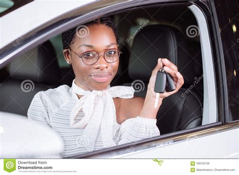 African Woman With Her New Car Showing Key Stock Image Image Of