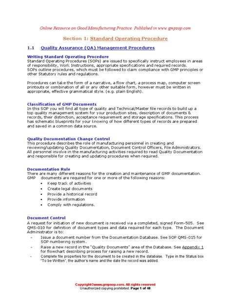 Gmp Standard Operating Procedures Sop Verification And