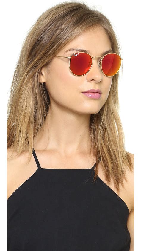 Ray Ban Mirrrored Polarized Icons Sunglasses Matte Goldgreen Mirror Polar In Orange Lyst