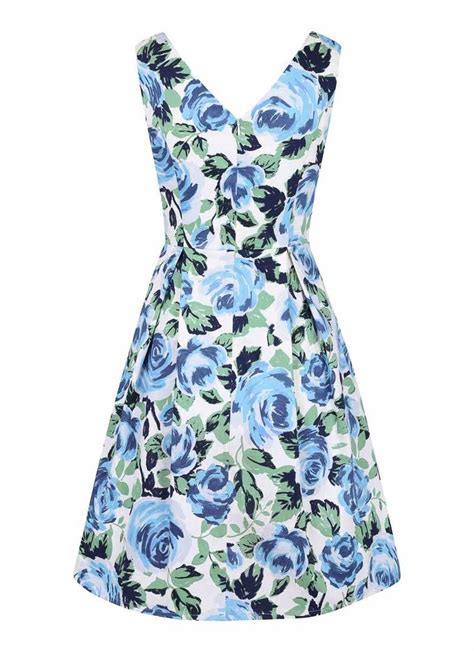 Hysteria Blue Floral Print Dress Occasion Dress With Pockets Joanie Joanie Clothing 1950s
