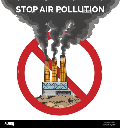 Stop Air Pollution Emblem Black Smoke From A Factory Pipes Against