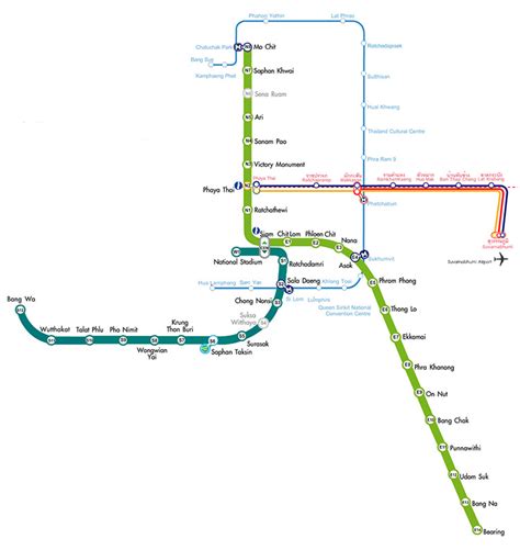 Bts Sky Train Map Stations On The Bts Lines In Bangkok