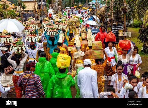 Balinese Hindu People At The Batara Turun Kabeh Ceremony Besakih