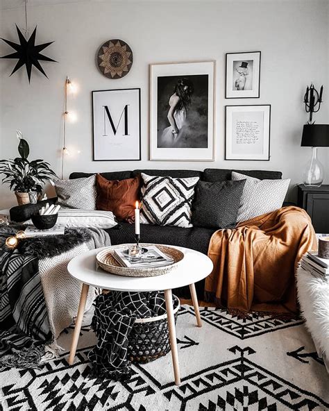 30 Black And White Boho Living Room Decoomo