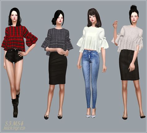 My Sims 4 Blog Ruffle Blouses And Crop Tops For Females By Marigold