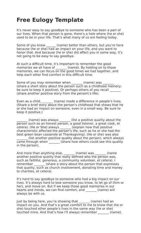 Free Printable Eulogy Templates [Mother, Father, Friend, Brother