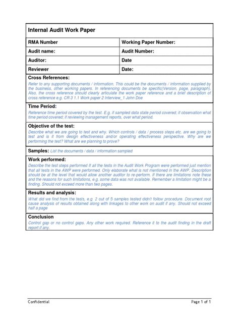 Audit Working Paper Template Pdf