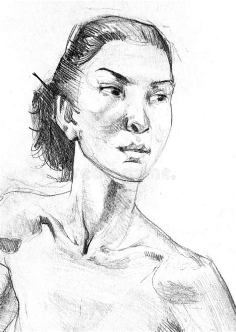 Portrait Naked Girl Drawing Pencil Stock Illustrations Portrait Naked Girl Drawing Pencil