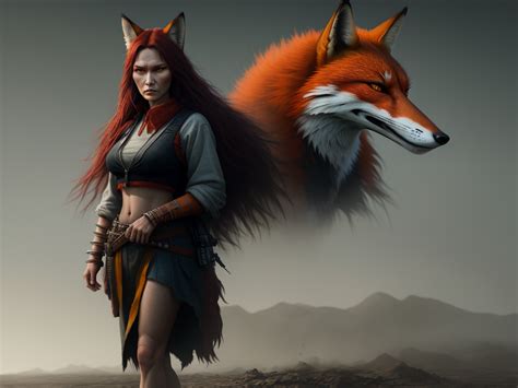 Wallpaper High Resolution Foxwoman Stands In Full Growth