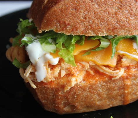 These are so good for a game day snack (keep the chicken in a crockpot and let people build their own sandwiches as they're. Shredded Buffalo Chicken Sandwiches (Crock Pot)