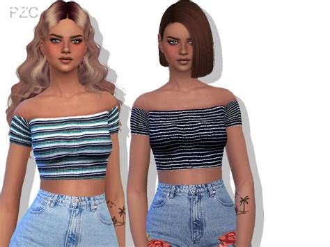 The Sims Resource Summer Floral And Striped Tops By Pinkzombiecupcakes
