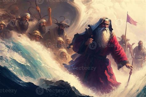 Illustration Of The Exodus Of The Bible Moses Crossing The Red Sea