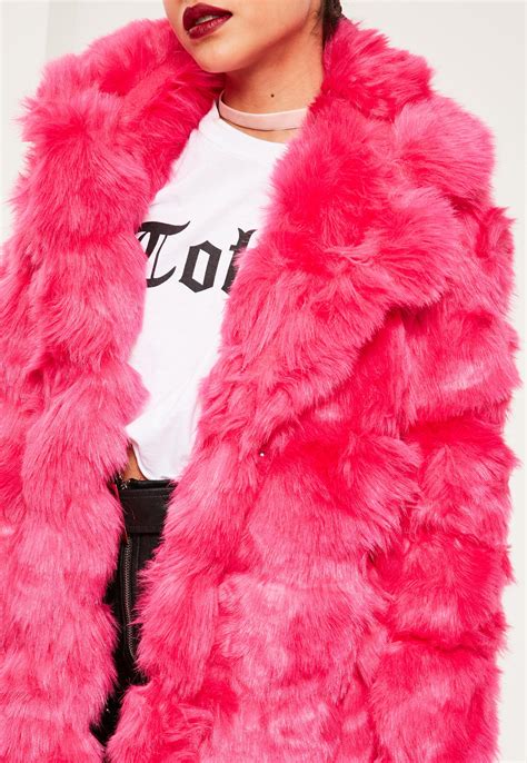 lyst missguided hot pink bubble faux fur coat in pink