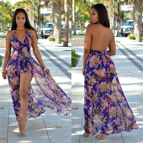 Casual Dresses Purple Elegant Chiffon Summer Flora Printed Slip Long