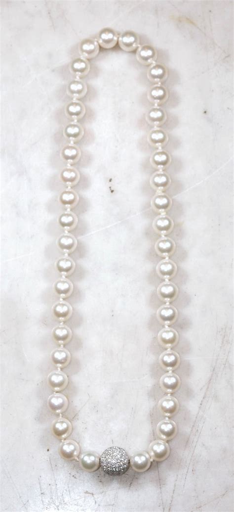 Classic Strand Pearl Necklace With Diamond Ball Clasp At 1stdibs