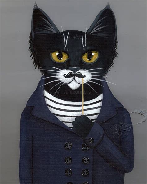 The Hipster Cat Folk Art Print 8x10 12x15 16x20 Hipster Cat Cat