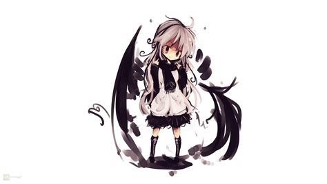 Chibi Original Characters White Hair Wings White Background