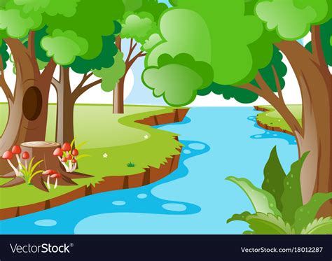 Nature Scene With River In The Forest Royalty Free Vector