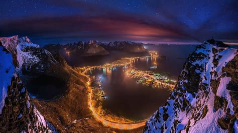 Landscape Lights Nature Sea Starry Night Island Cityscape Norway