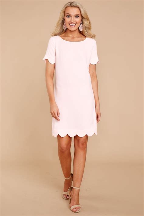 Pretty Pink Scallop Dress Shift Dress Short Sleeve Dress 3600