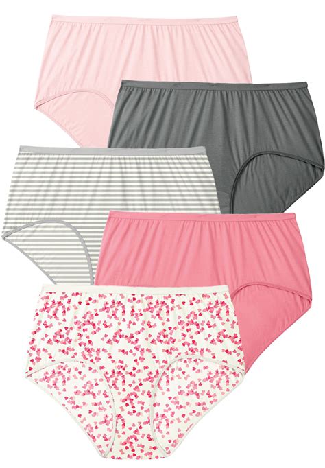 comfort choice womens plus size 5 pack pure cotton full cut brief lingerie panties