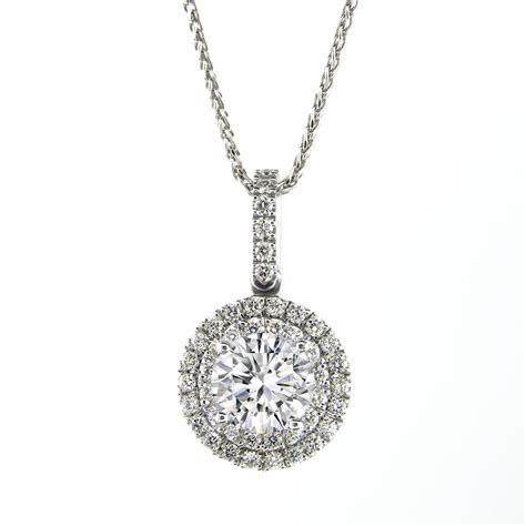 round diamond and diamond halo necklace pendant 1 69 carats sarkisians jewelry
