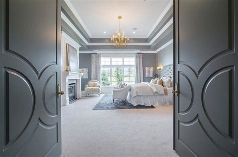 Gray Double Bedroom Doors With Paneling Transitional Bedroom