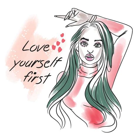 Love Yourself First Handwritten Inspirational Quote Beautiful Girl With Long Hair Mood