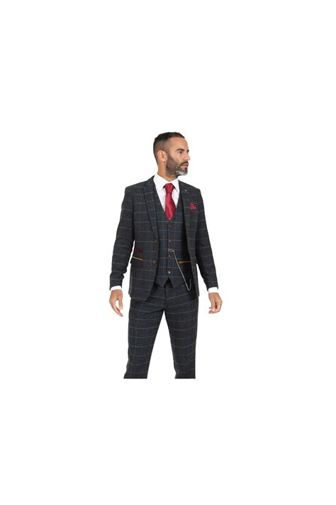 Marc Darcy Eton Navy Blue Check Tweed Suit Blazer